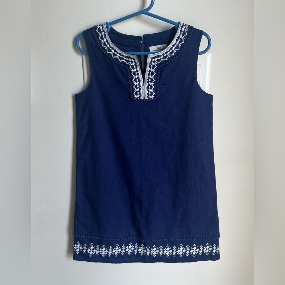 Vineyard Vines Embroidered Shift Dress Navy with White Detailing Deep Bay NWT